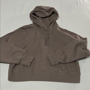 Harmony Balance Taupe Cropped Hoodie with Thumbhole Sleeves